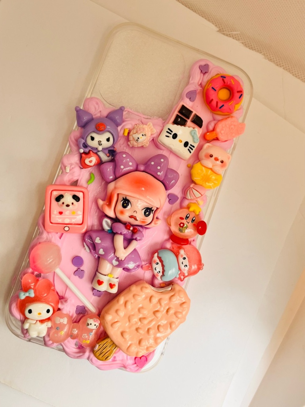 Handmade Cute Kawaii Girl ice cream 🍨 Character Phone Case with Pink Accents - Picture 5 of 10